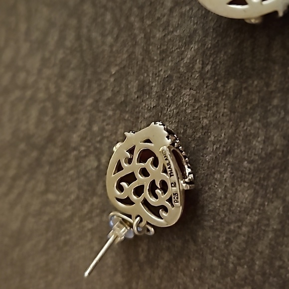 ROSS SIMONS Vintage Style Sterling Silver Red Glass Marcasite Drop Post Earrings - Picture 6 of 6